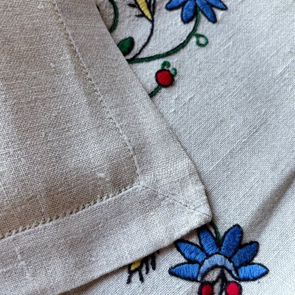 Polish Kaszuby Traditional Embroidered Floral Linen Square Tablecloth - Picture 5 of 7